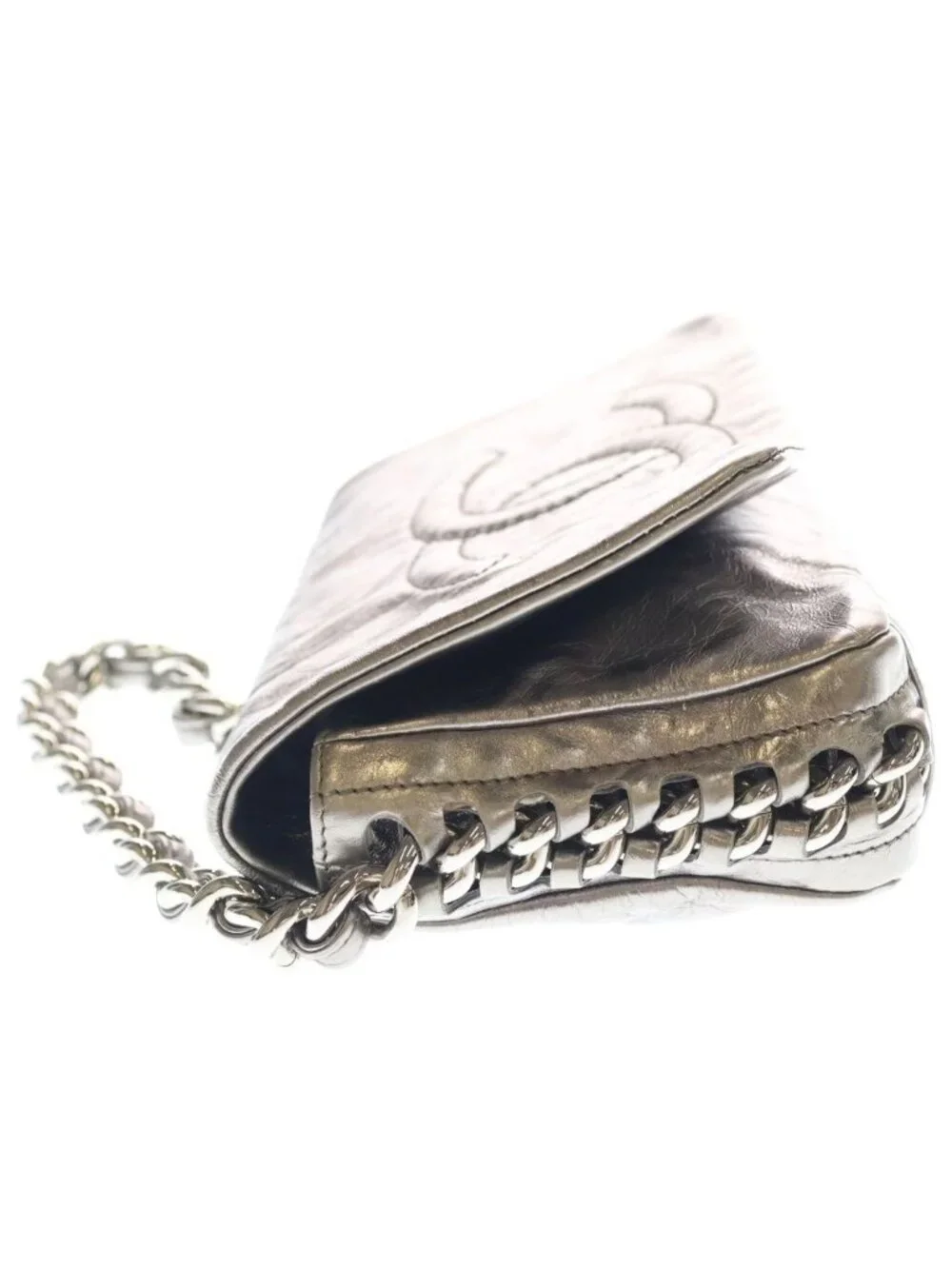 Chanel CC Logo Full Flap Leather Silver Chain Shoulder Bag Metallic